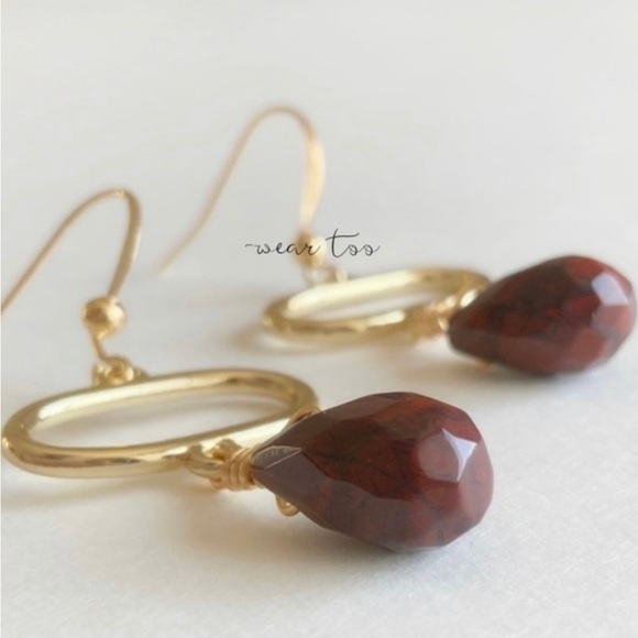 Red Jasper Geo Teardrop Earrings - Picture 5 of 8